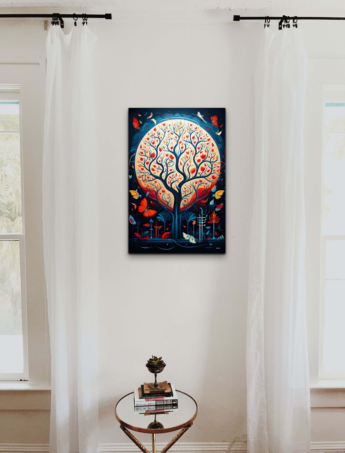 Vibrant Colorful Tree Of Life With Full Moon And Butterflies Poster - Image 6