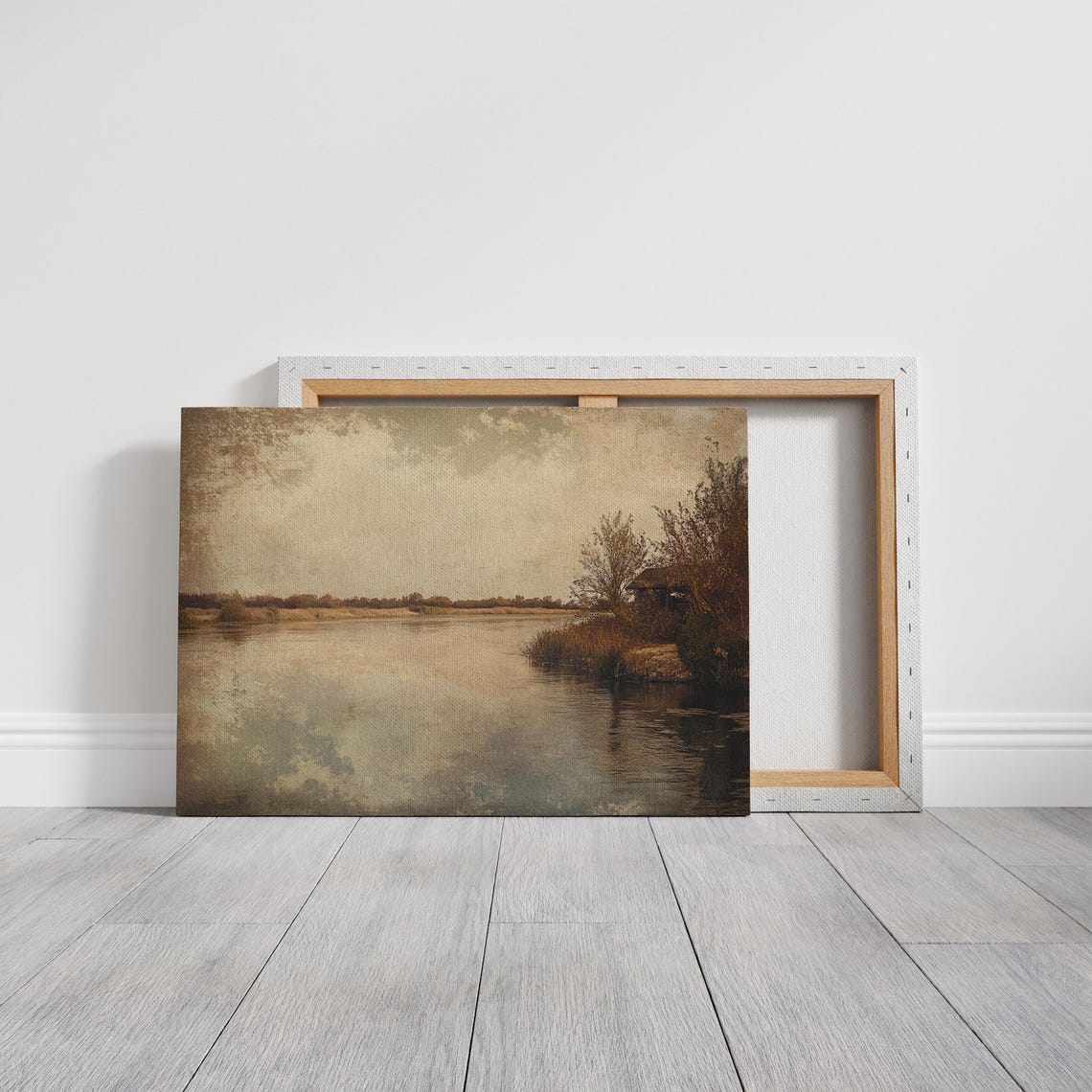 Rustic Autumn Lake Shore Cabin Reflection Vintage Nature Poster - Image 2