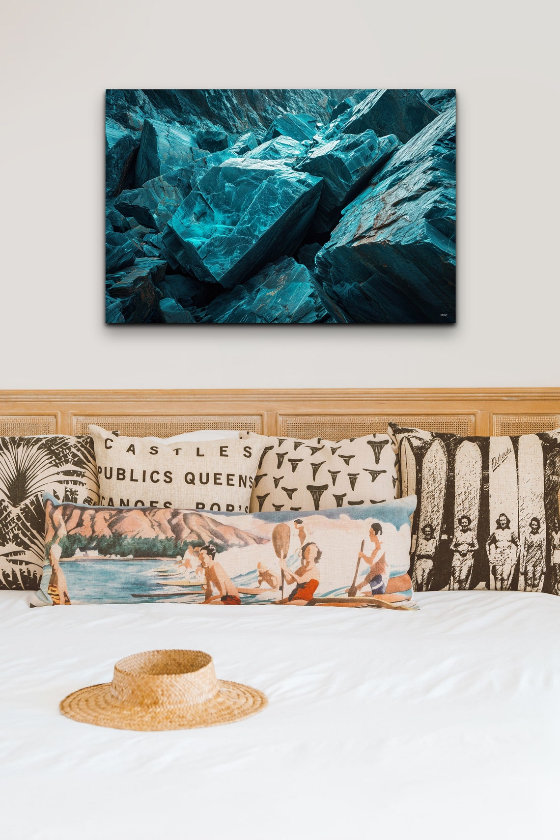 Teal Fractured Mineral Rock Close Up Modern Abstract Wall Art - Image 4