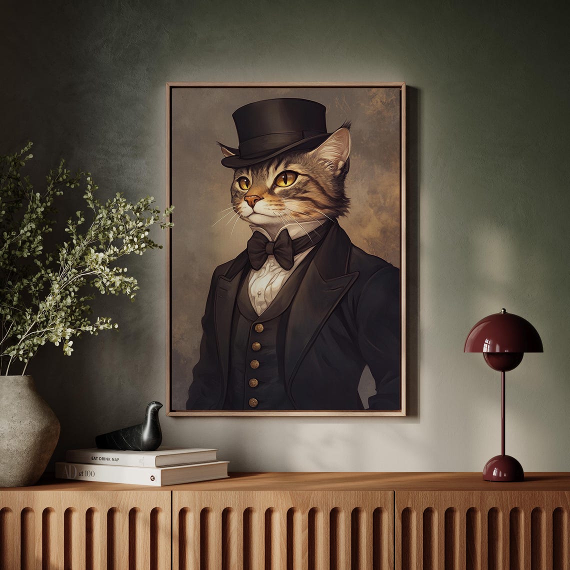 Elegant Tabby Cat In Top Hat And Bow Tie Classic Portrait Wall Art