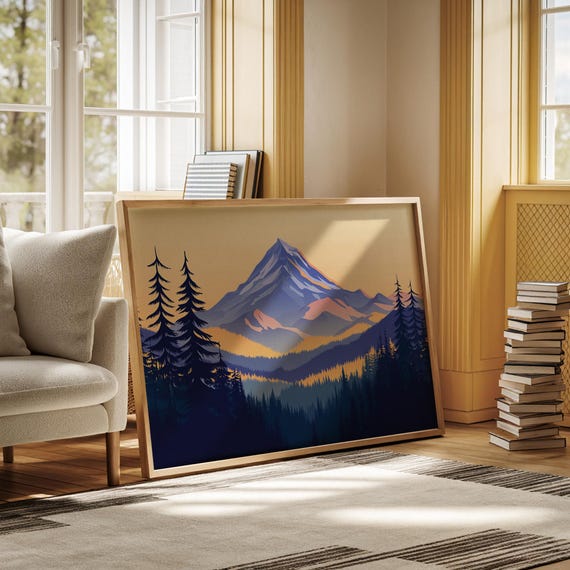 Mountain Landscape Wall Art Sunset Forest Canvas With Pine Trees And Peaks Nature Adventure Inspired Artwork For Cabin Or Modern Home