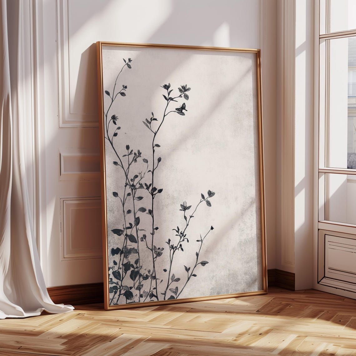 Floral Silhouette, Minimalist Botanical Wall Art Print