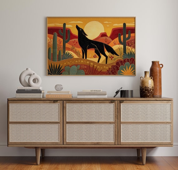 Howling Coyote In Desert Sunset Southwestern Wildlife Poster