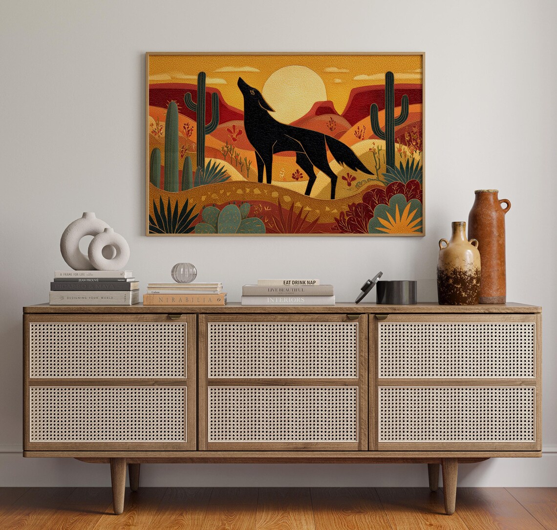 Howling Coyote In Desert Sunset Southwestern Wildlife Poster
