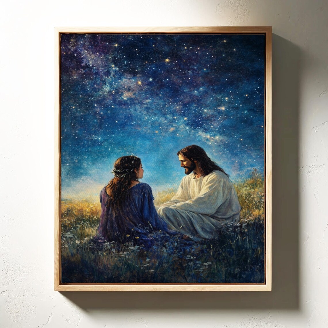 Jesus And Woman Under Starry Night Sky Peaceful Christian Poster - Image 3