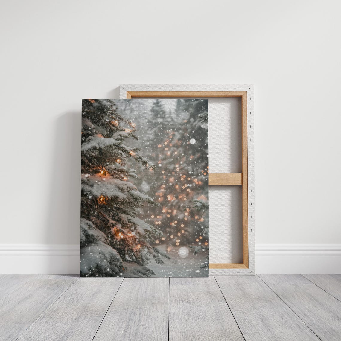 Snow Covered Pine Branches With Warm String Lights At Dusk Poster - Image 5