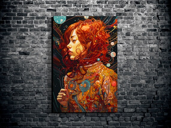 Psychedelic Red Hair Woman Cosmic Portrait Surreal Art Poster