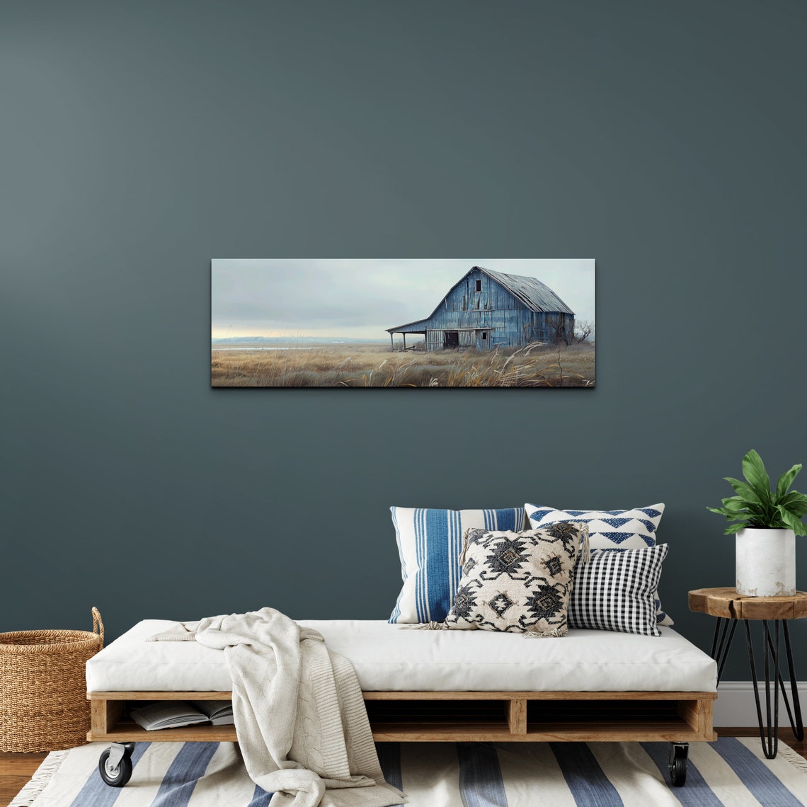 Weathered Blue Barn In Golden Field Rustic Country Art Poster - Image 5
