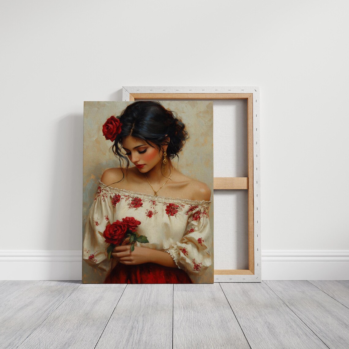 Elegant Mexican Beauty In Embroidered Blouse With Red Roses Poster - Image 3