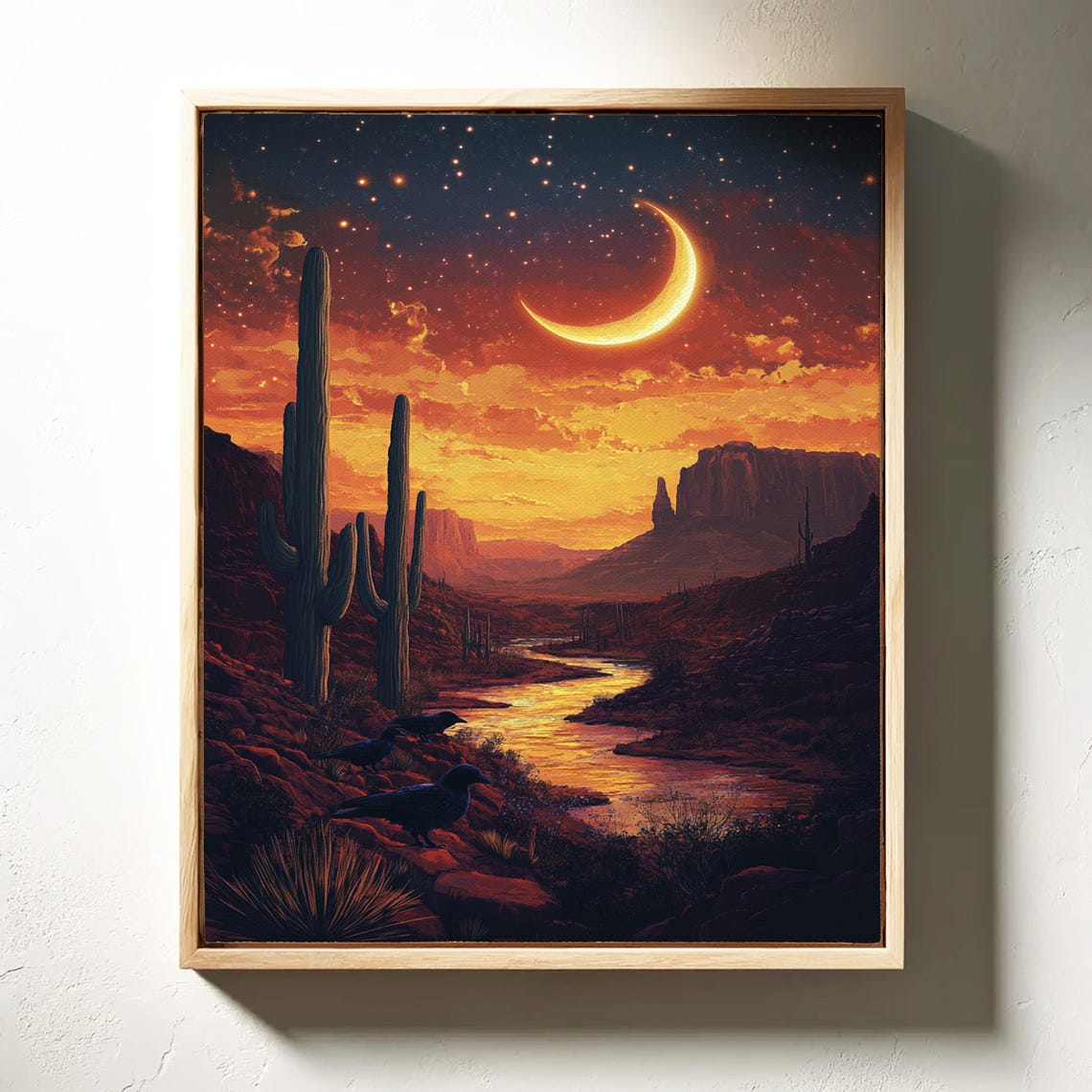 Starry Desert Canyon Night With Crescent Moon And Ravens Poster - Image 5