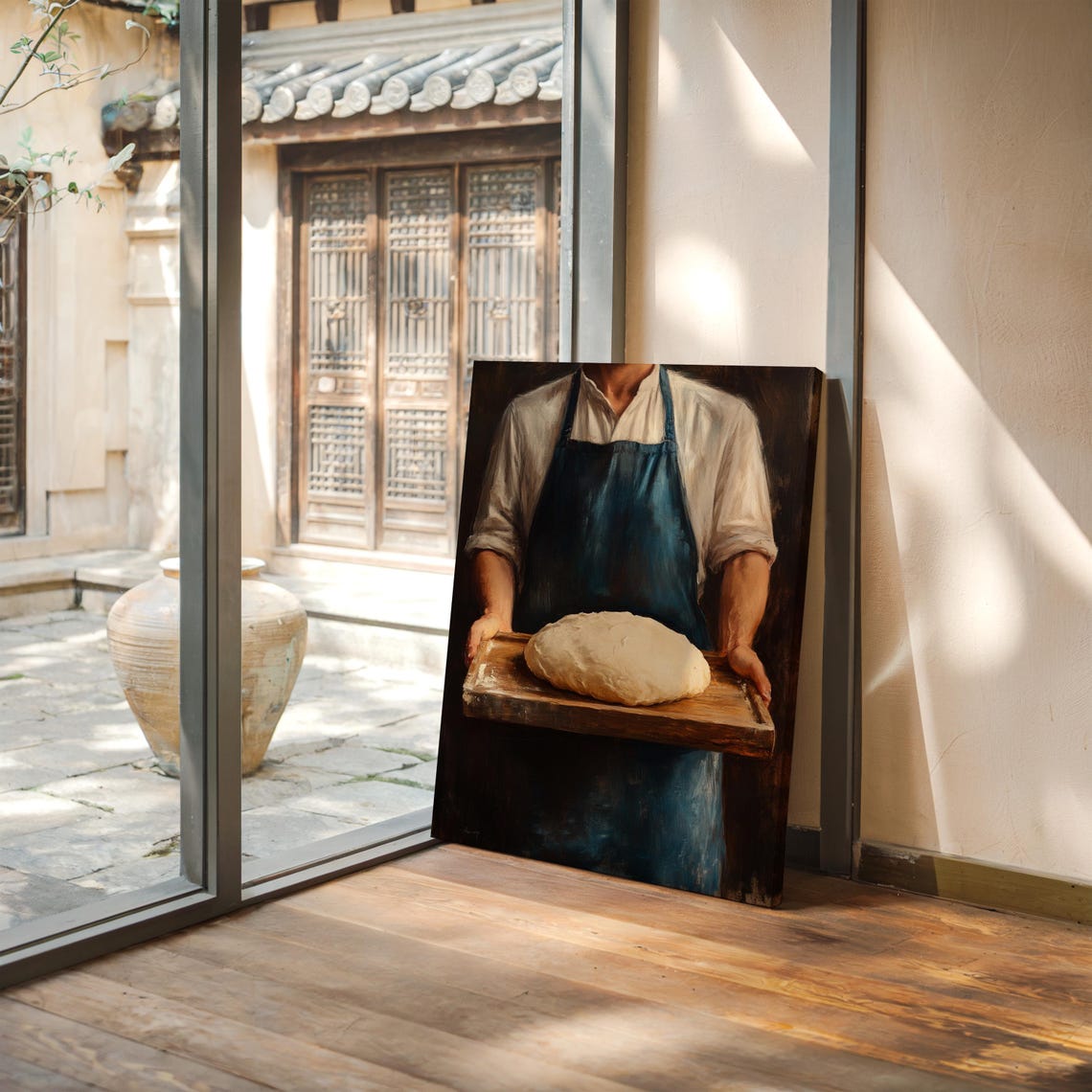 Artisan Baker Holding Fresh Bread Dough Rustic Oil Painting Poster - Image 3