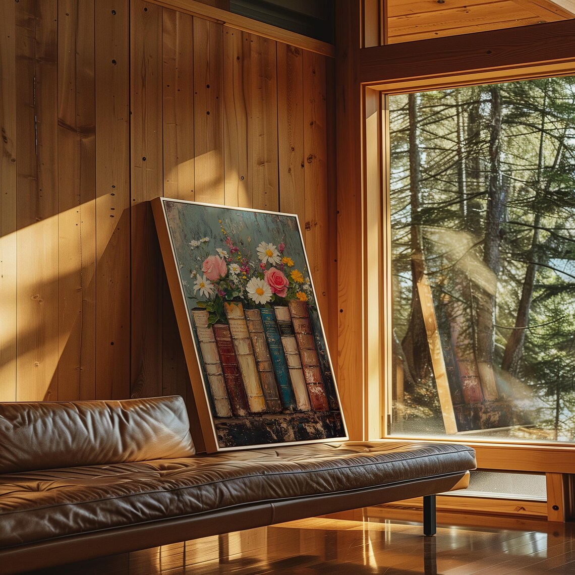 Vintage Floral Bookshelf Old Books With Daisies Rustic Poster - Image 5