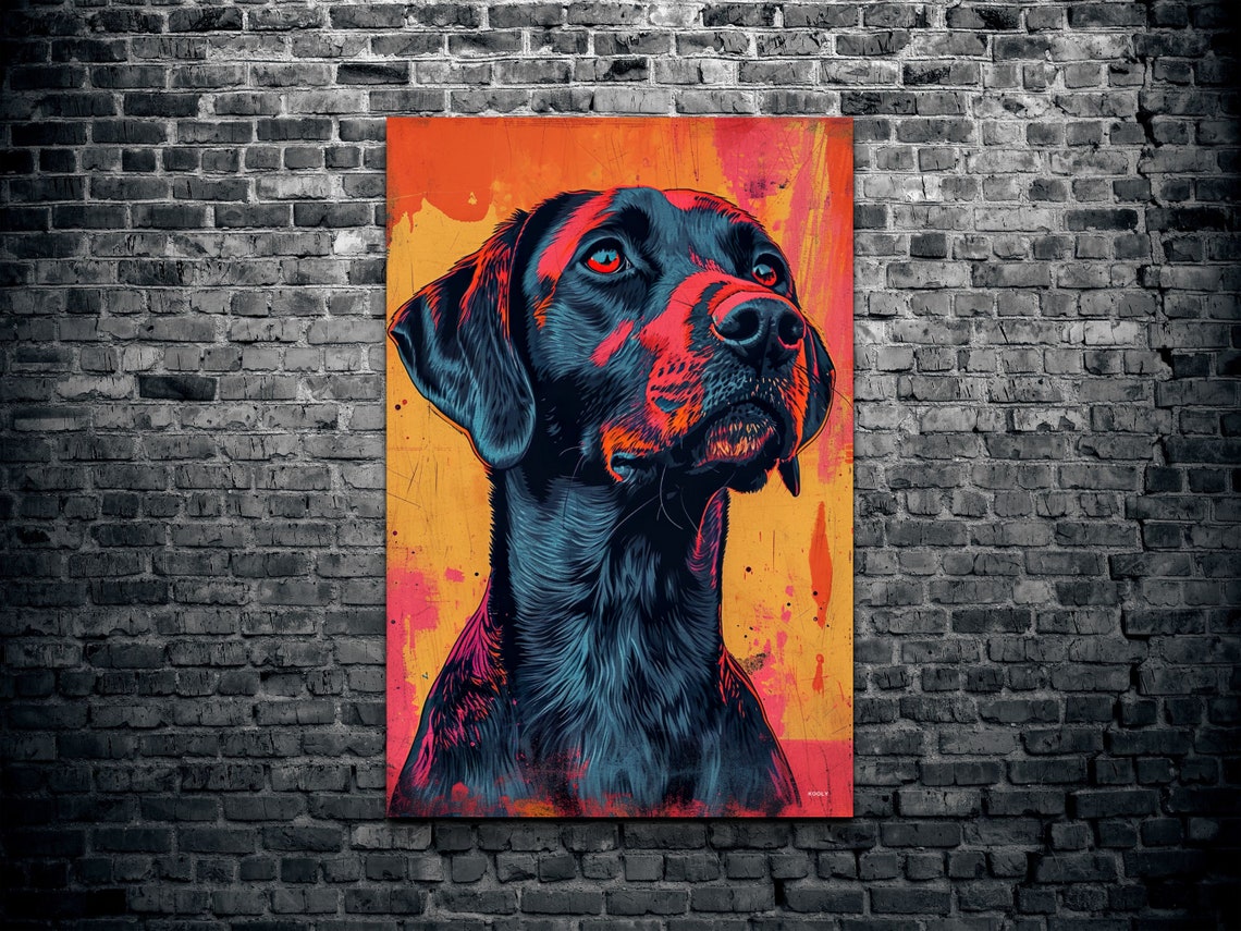 Black Labrador Retriever Portrait on a Fiery Orange Background Poster - Image 2