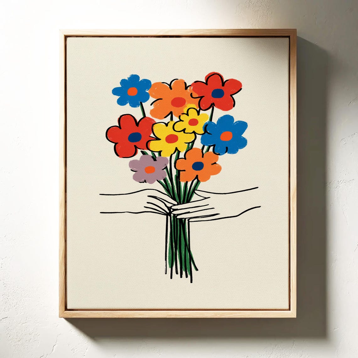 Colorful Flower Bouquet Minimalist Hand Drawn Floral Wall Art