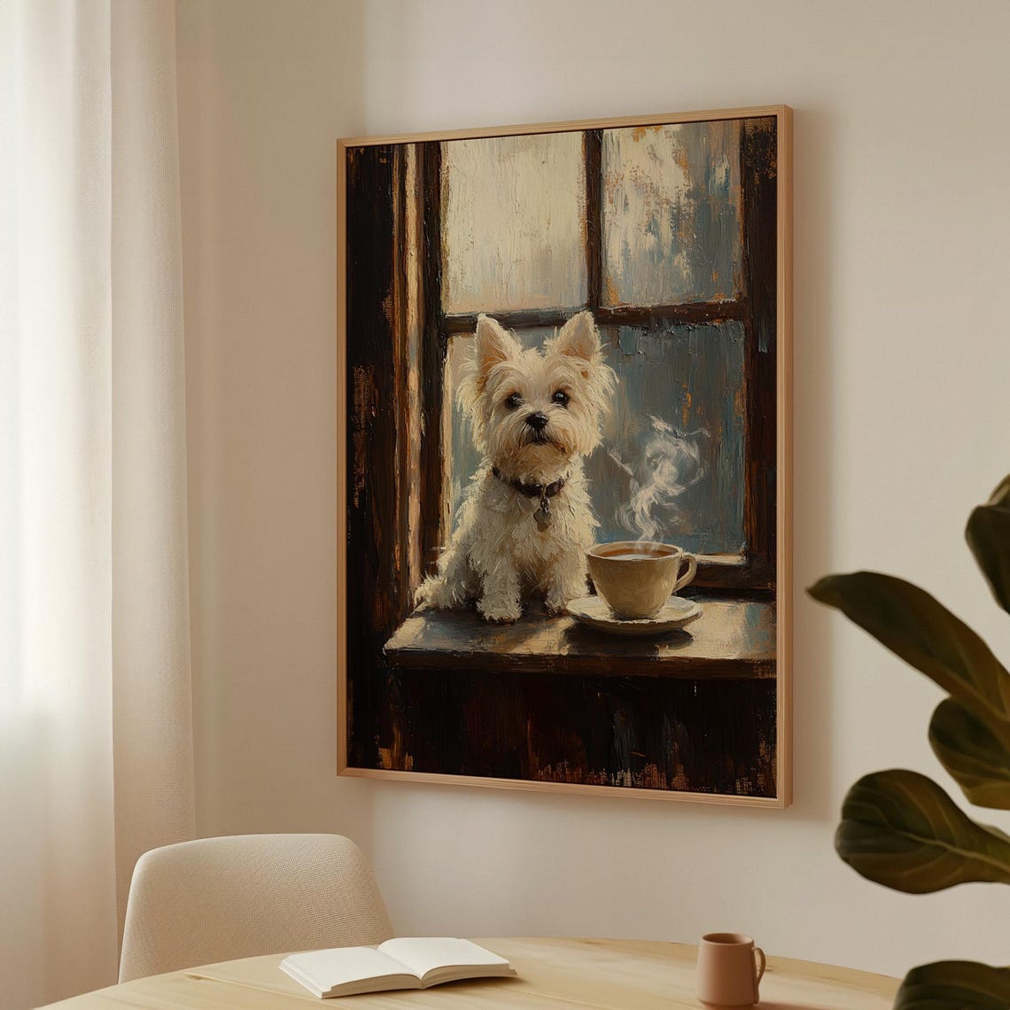 West Highland Terrier Puppy By Rustic Window With Coffee Wall Art - Image 4