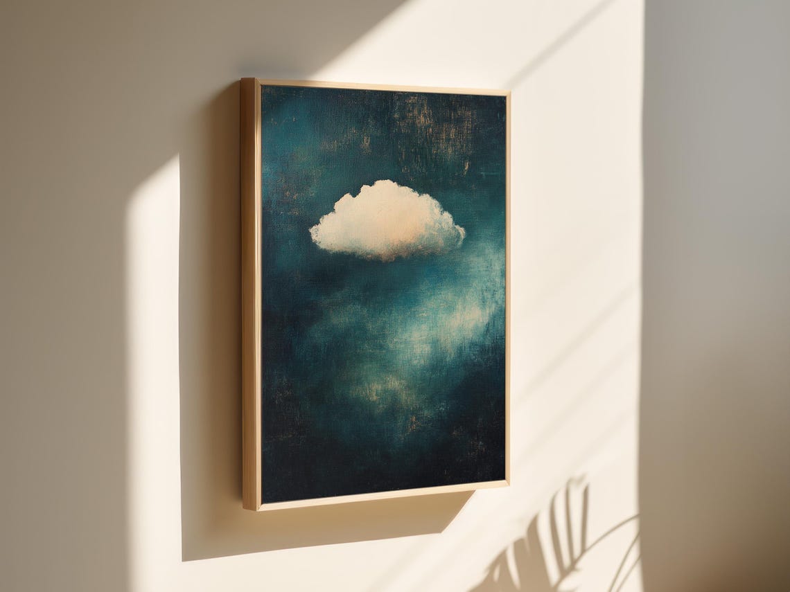 Single Cloud On Deep Teal Abstract Background Minimalist Sky Poster - Image 3