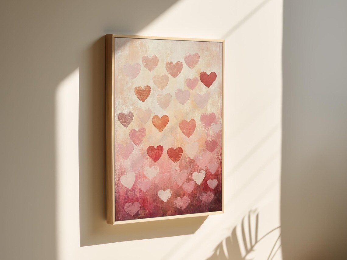 Blush Pink Hearts Ombre Painting Romantic Love Abstract Decor Poster - Image 5