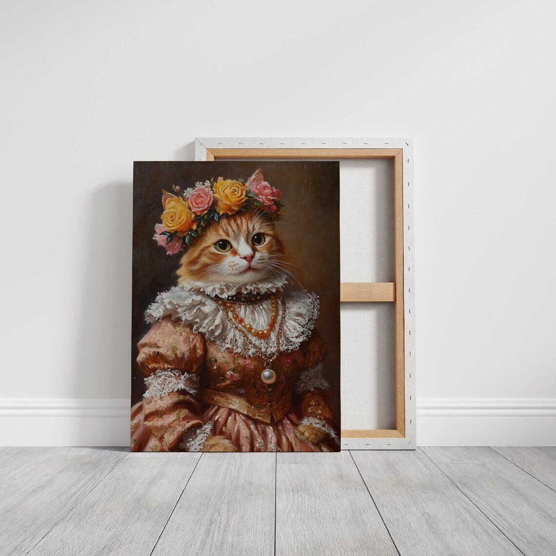 Orange Cat Victorian Lace Dress Rose Floral Crown Portrait Poster - Image 3