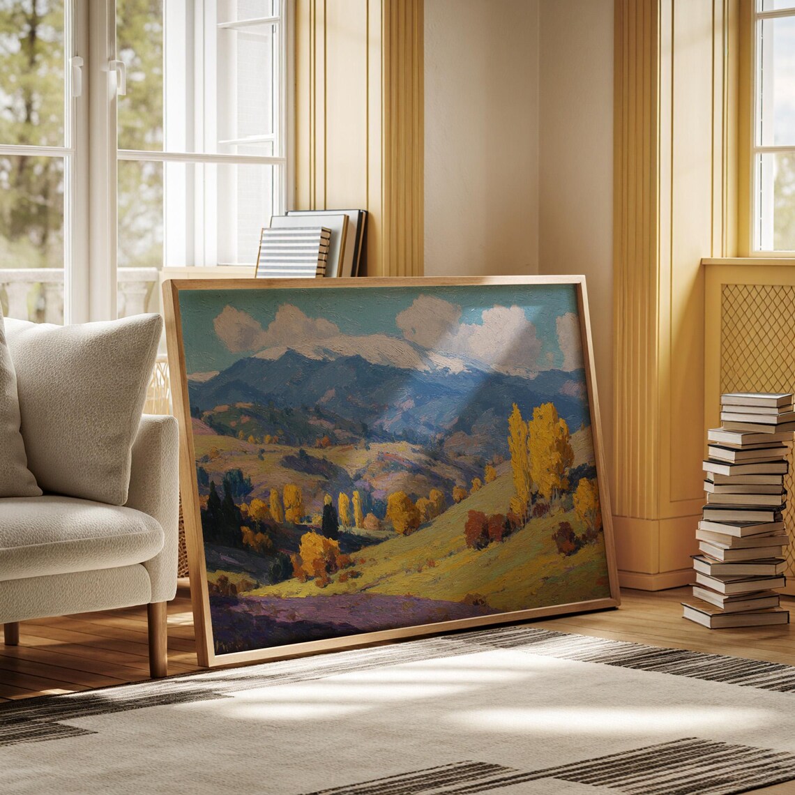 Autumn Mountain Landscape with Golden Aspen Trees Valley Oil Poster