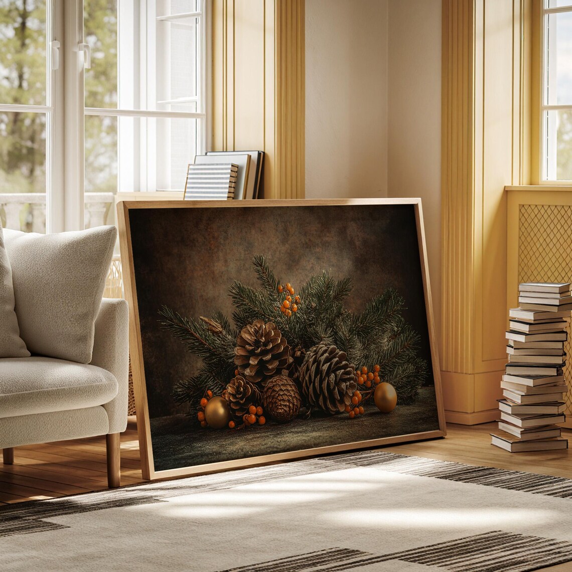Rustic Christmas Pinecone And Evergreen Art Print - Image 4