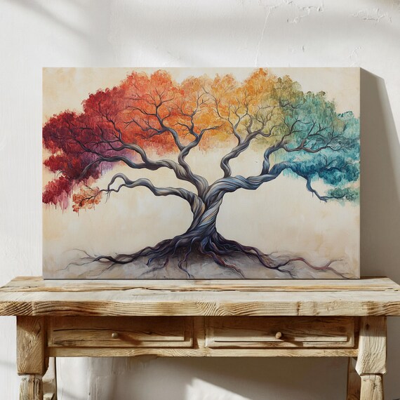 Rainbow Gradient Tree Wall Art Vibrant Multicolor Hangable Artwork For Home Office Or Bedroom Nature Inspired Dcor