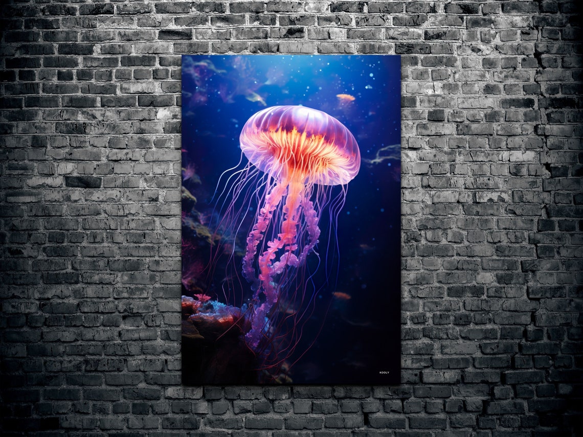 Glowing Pink Jellyfish Drifting Through the Deep Blue Ocean Poster - Image 2