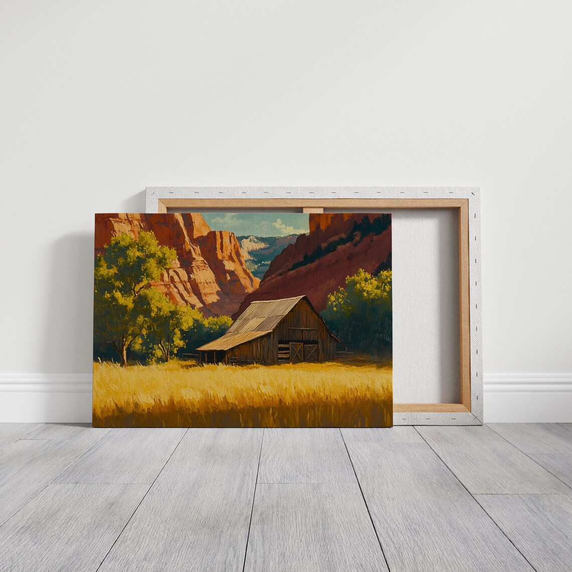 Rustic Barn in Golden Fields, Vintage Landscape Art - Image 3