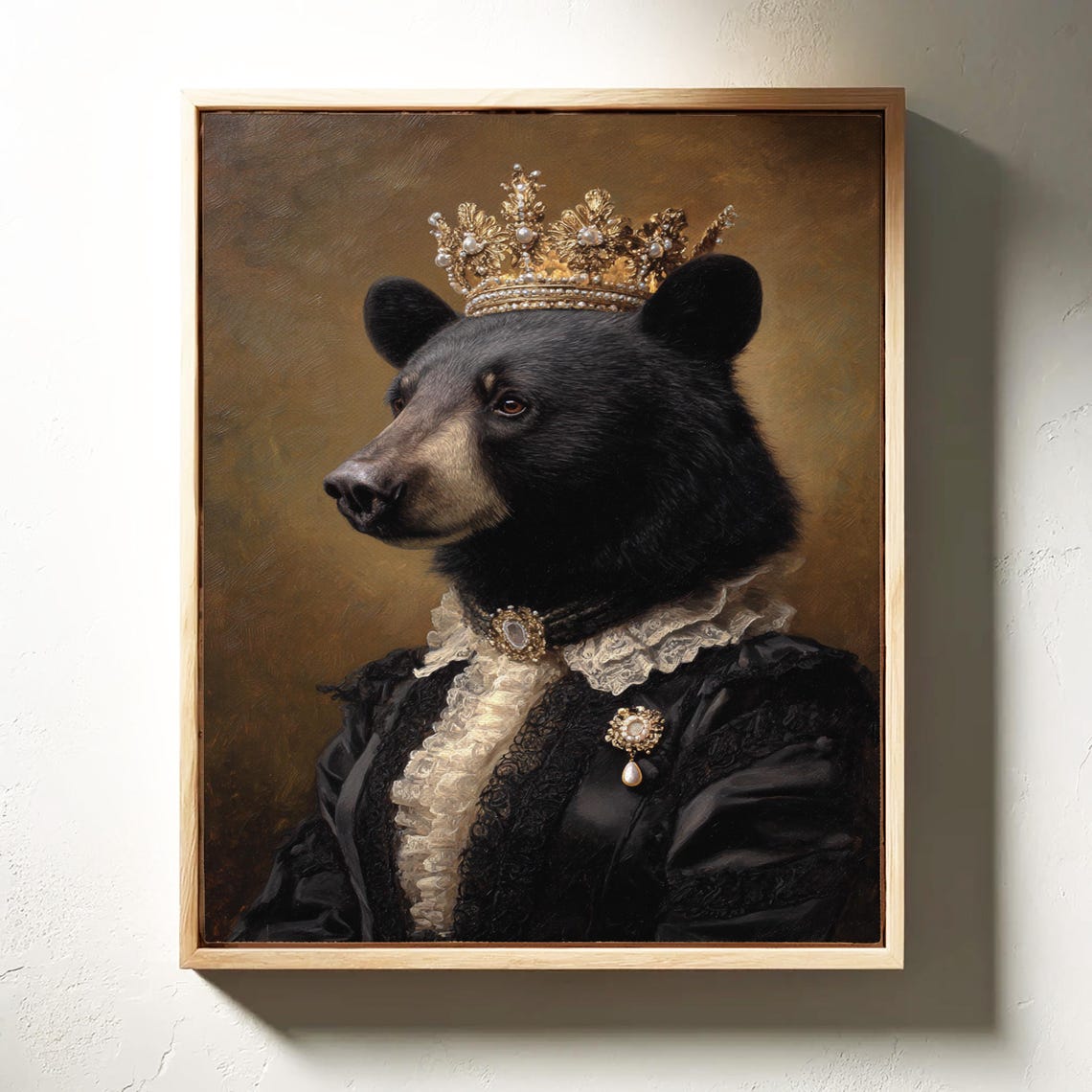 Victorian Bear Portrait With Golden Crown