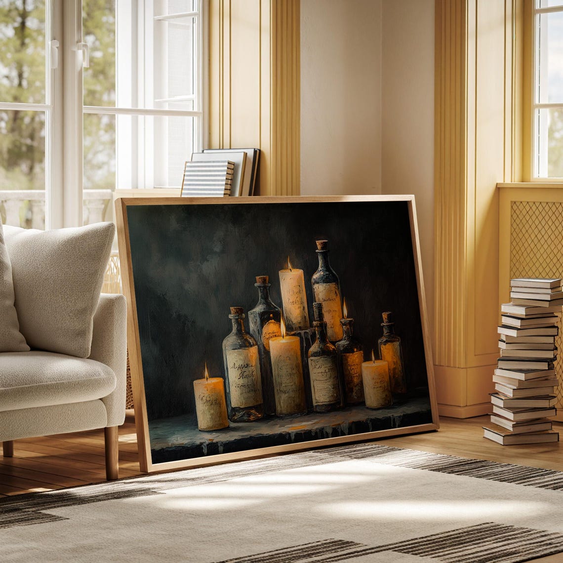 Vintage Apothecary Bottles And Glowing Candles Dark Rustic Poster - Image 4