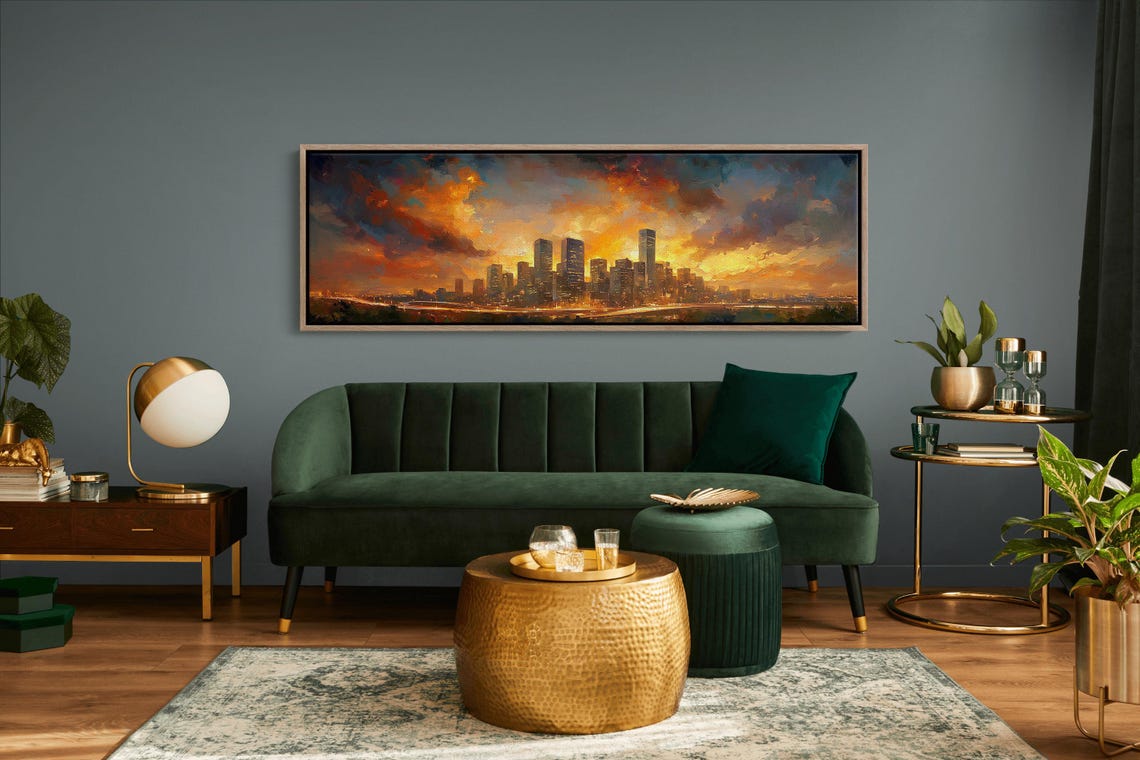 Vibrant City Skyline At Sunset Golden Clouds Urban Panorama Poster - Image 3