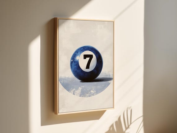 Classic Blue Number 7 Pool Ball Wall Art Vintage Hangable Sports Themed Home Decor For Game Rooms Or Living Spaces