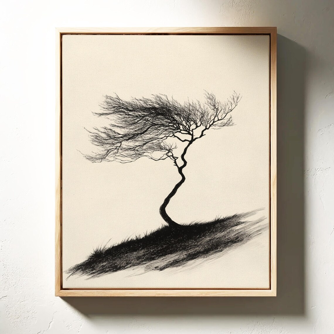 Minimalist Windblown Tree, Monochrome Art Print - Image 5