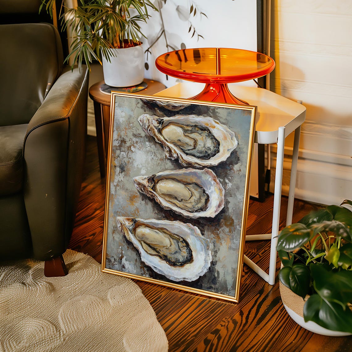 Fresh Oysters on Half Shell Rustic Coastal Seafood Kitchen Poster