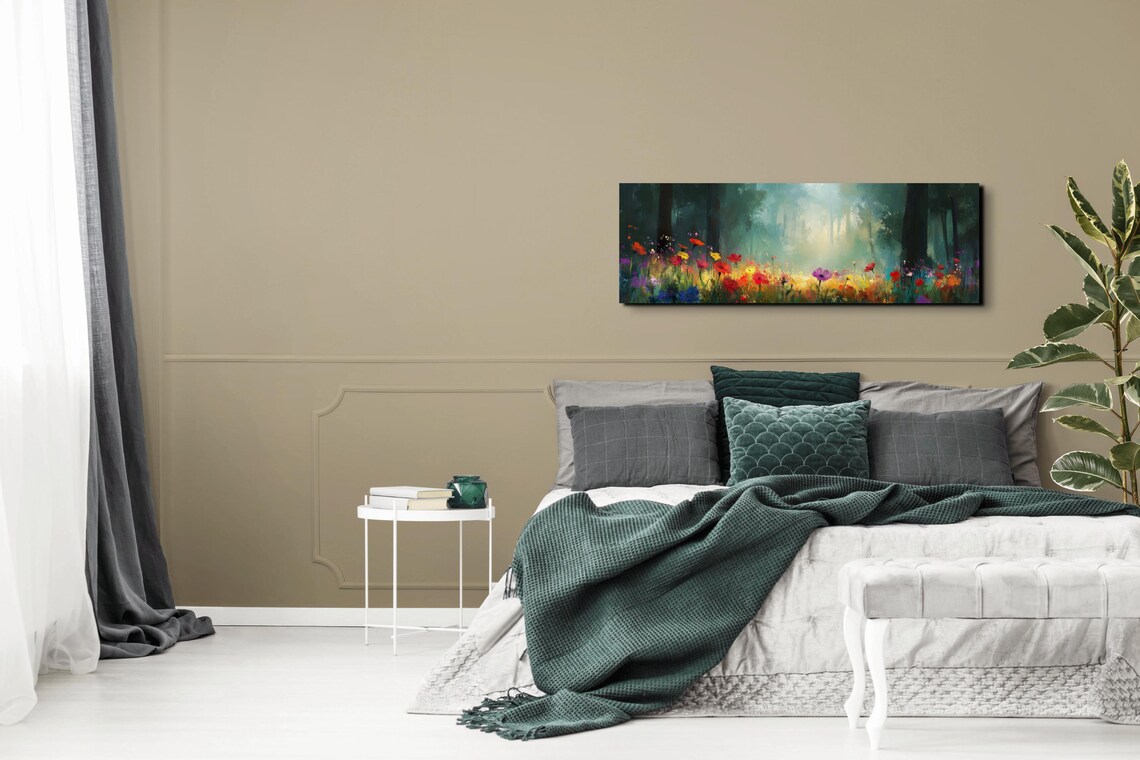 Misty Forest Wild Flower Landscape, Tranquil Art - Image 4