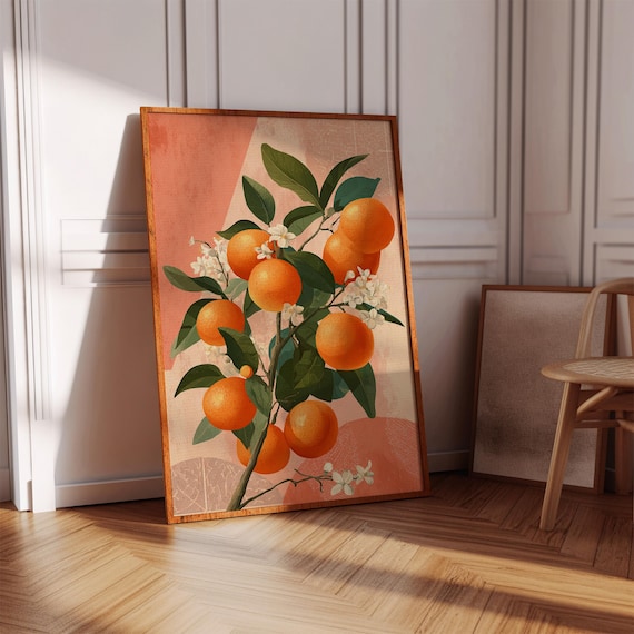 Orange Tree Blossoms Modern Botanical Citrus Kitchen Wall Art