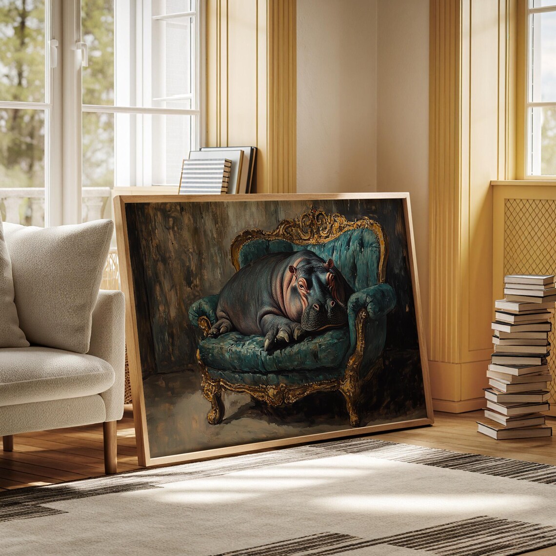 Regal Hippo On Ornate Sofa Wall Art Print - Image 5