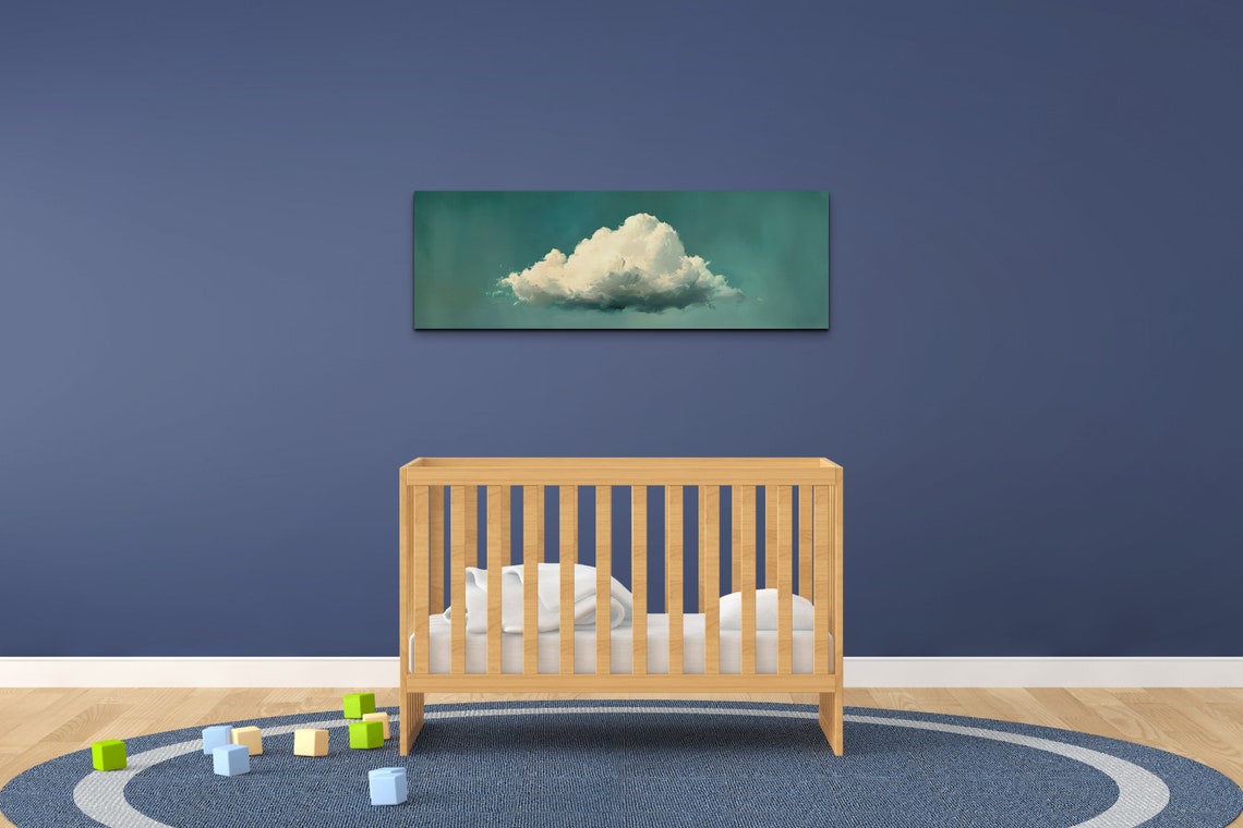 Solitary White Cloud Drifting Across Teal Sky Minimalist Poster - Image 3