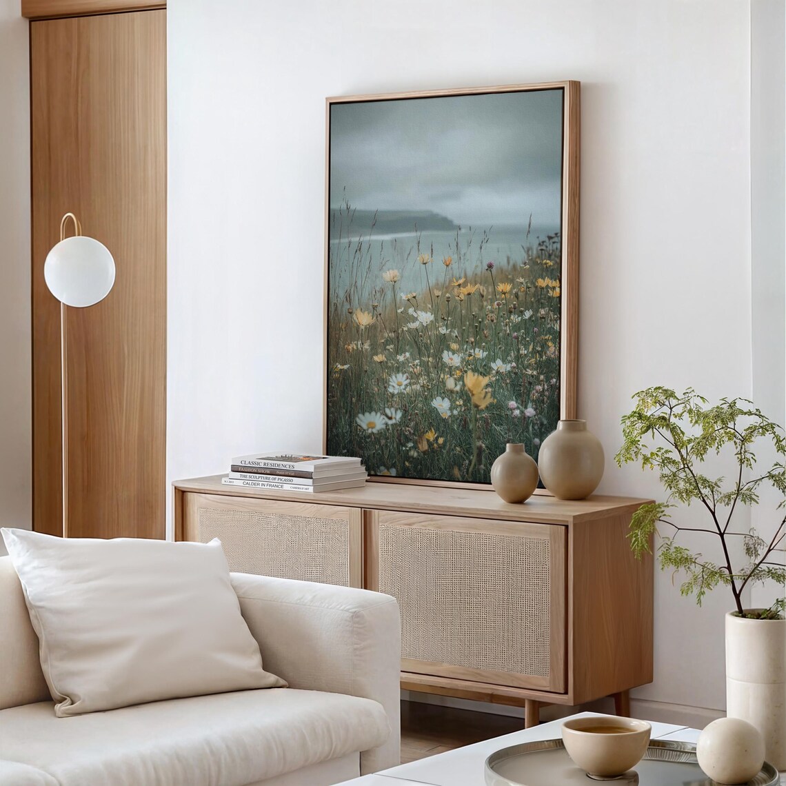 Coastal Wildflower Meadow Daisies by the Sea Ocean View Painting Poster - Image 6