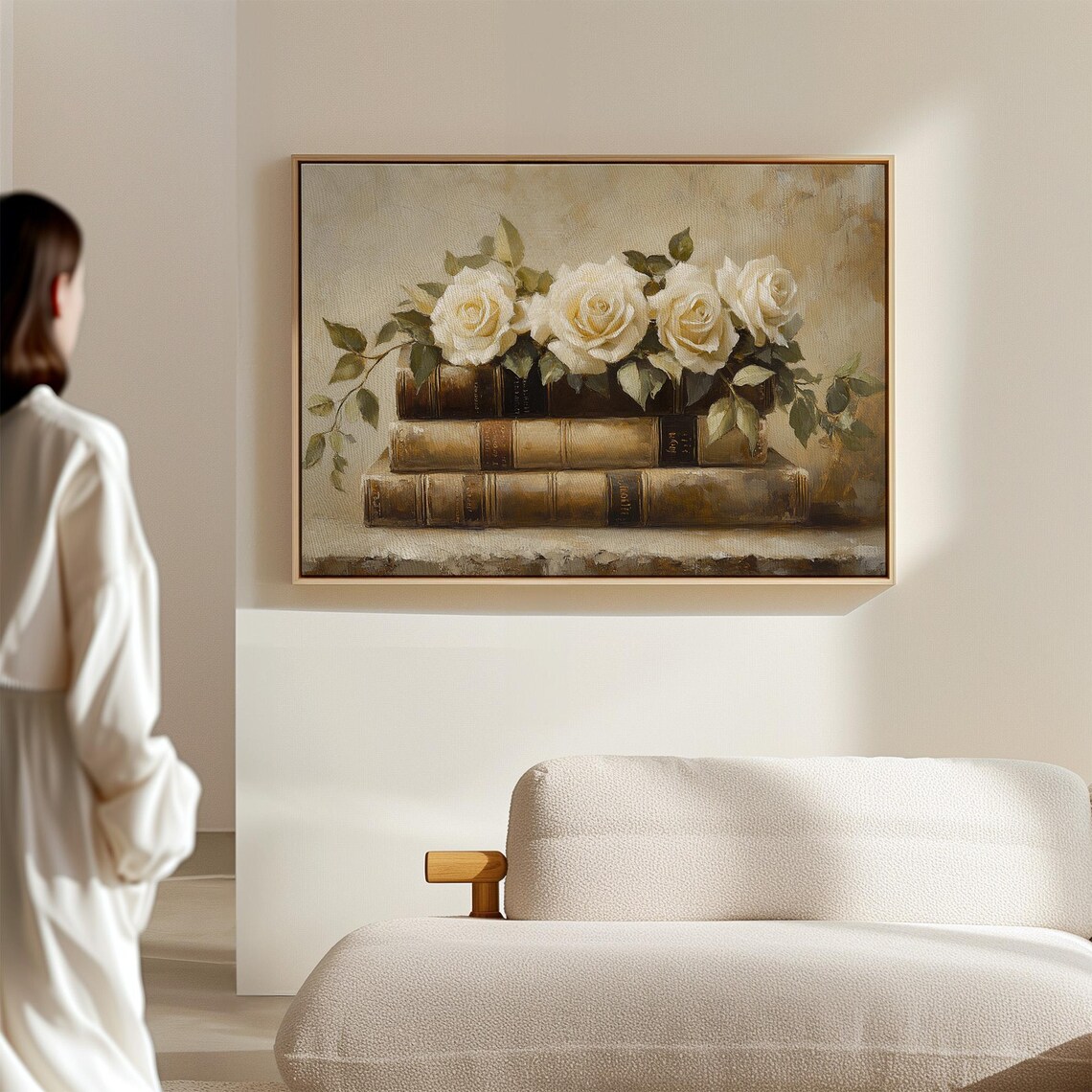 Creamy White Roses on Antique Books Neutral Elegant Wall Poster - Image 4