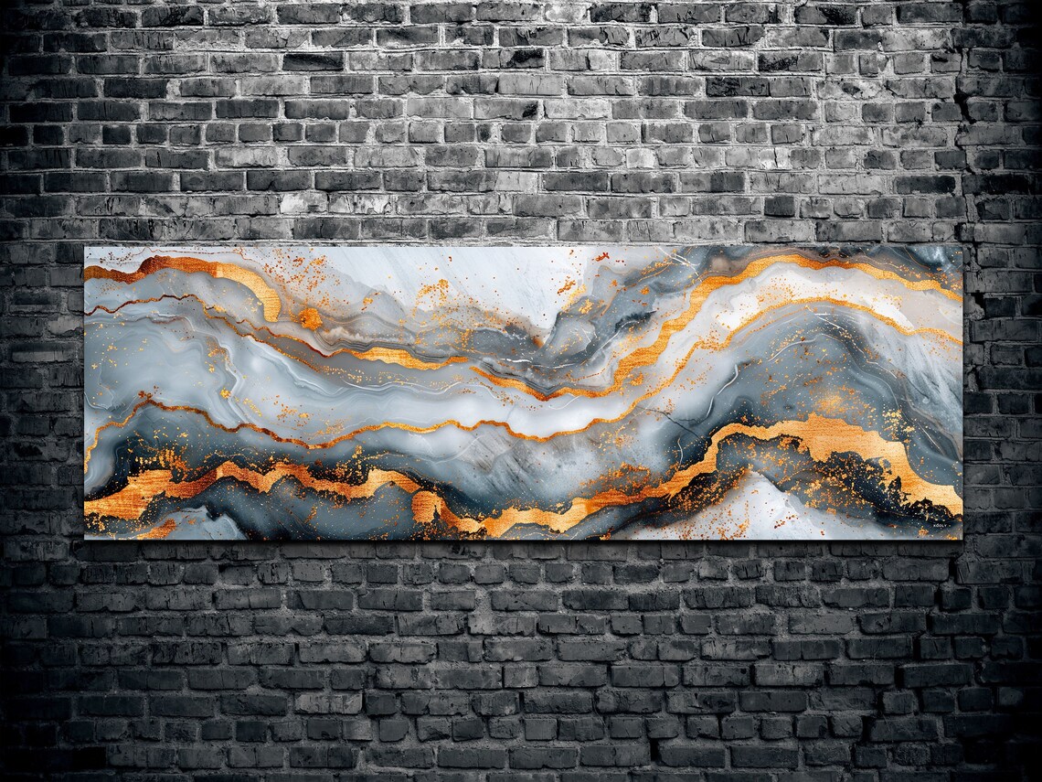 Gray And Gold Marble Abstract Modern Art - Image 2