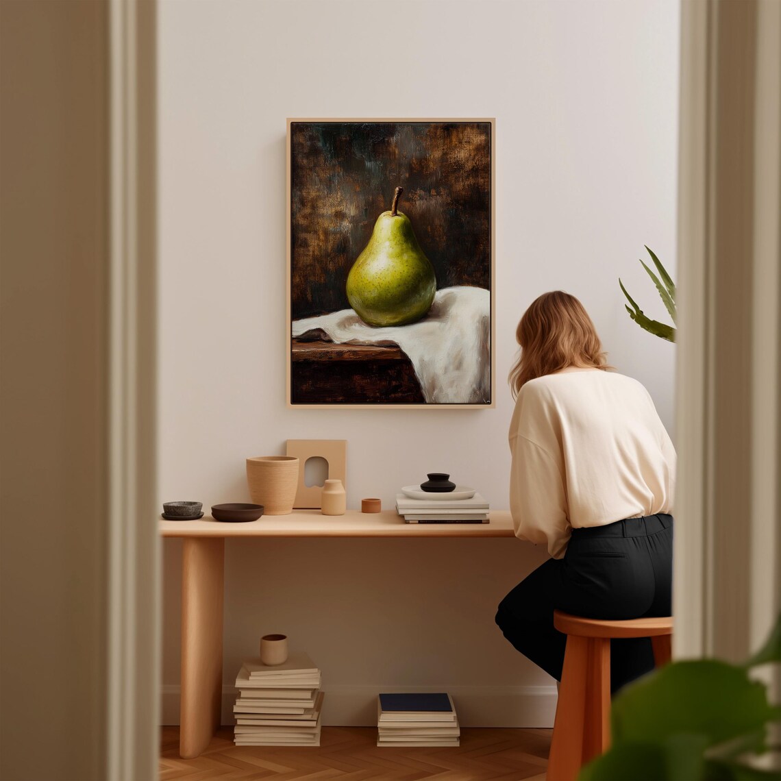 Vintage Pear Still Life Rustic Kitchen Wall Art Dark Academia Decor Classic Fruit Painting Baroque Food Artwork - Image 5