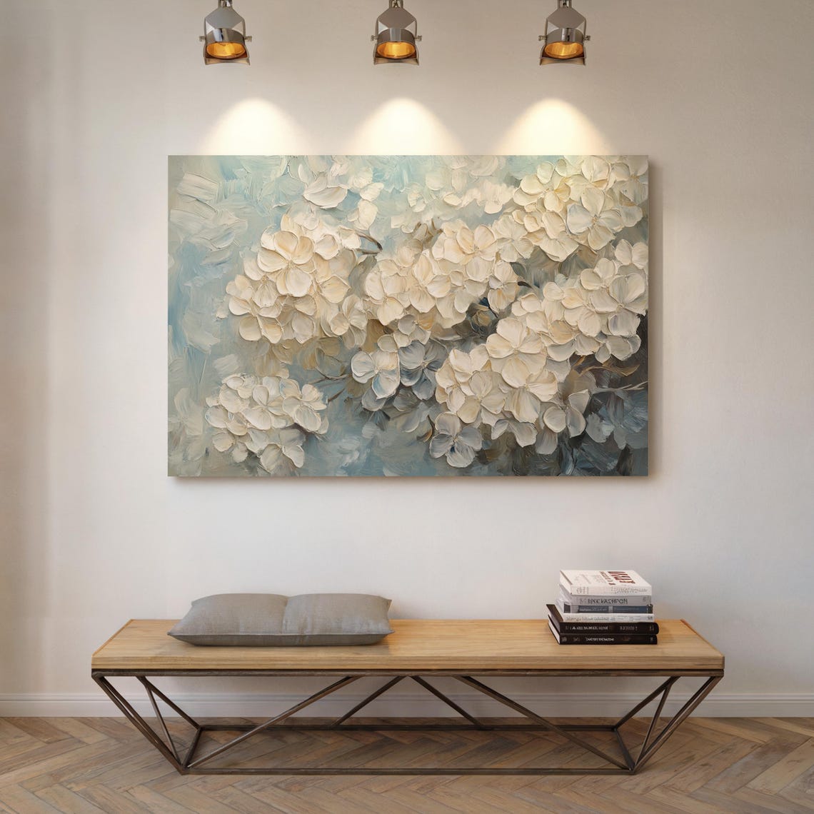 White Hydrangea Blossoms Textured Impasto Floral Painting Poster - Image 4