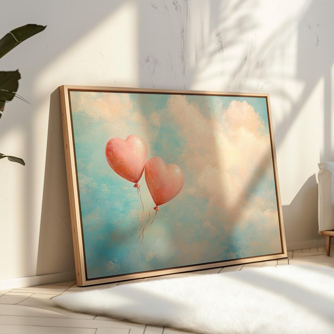 Pink Heart Balloons Floating In Pastel Sky Whimsical Love Cloud Poster
