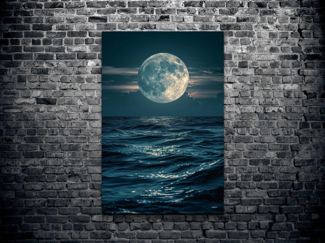 Moon Over Ocean, Night Ocean Home Decor - Image 2
