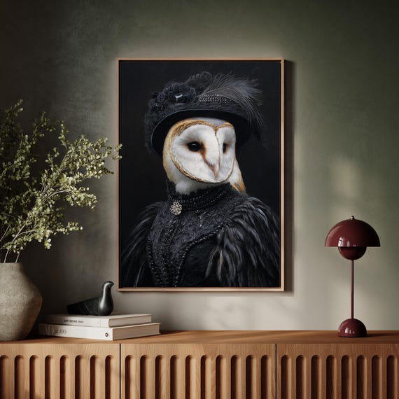 Gothic Owl Portrait In Black Beaded Lace