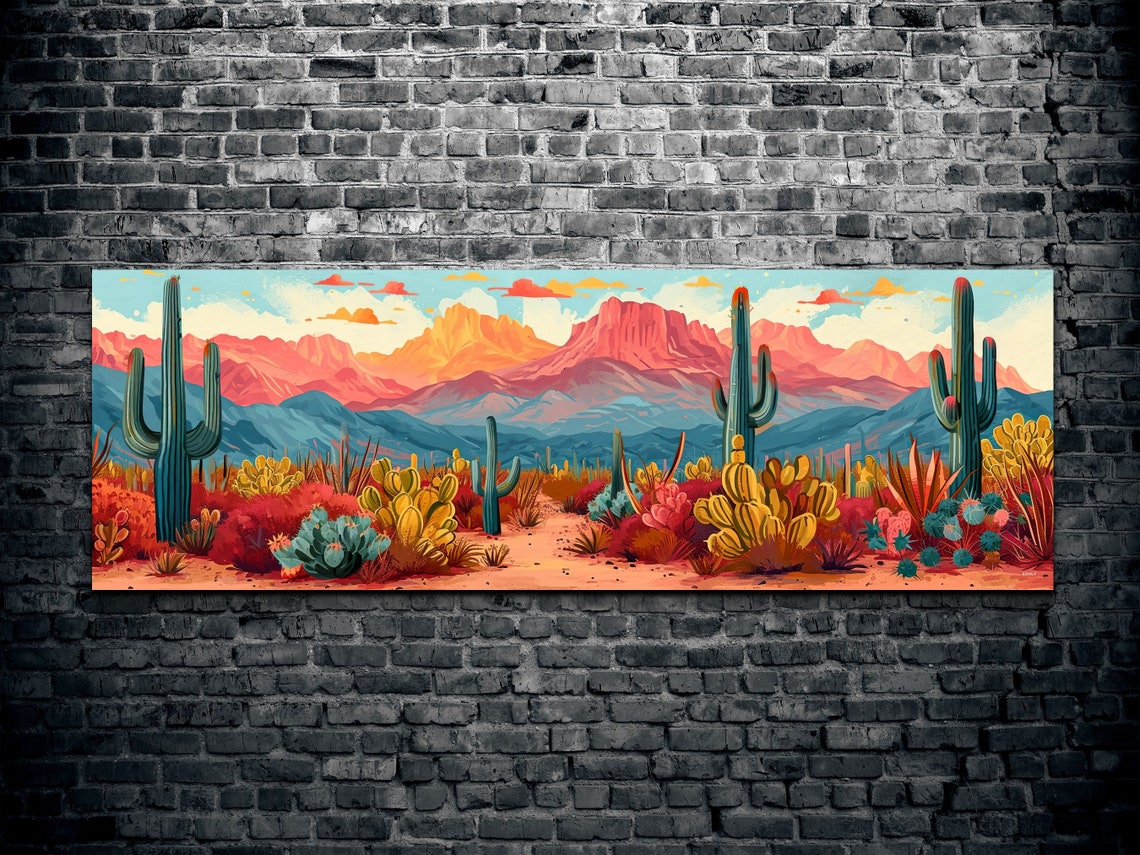 Panoramic Arizona Desert Red Rock Peaks Cactus Landscape Wall Art - Image 2