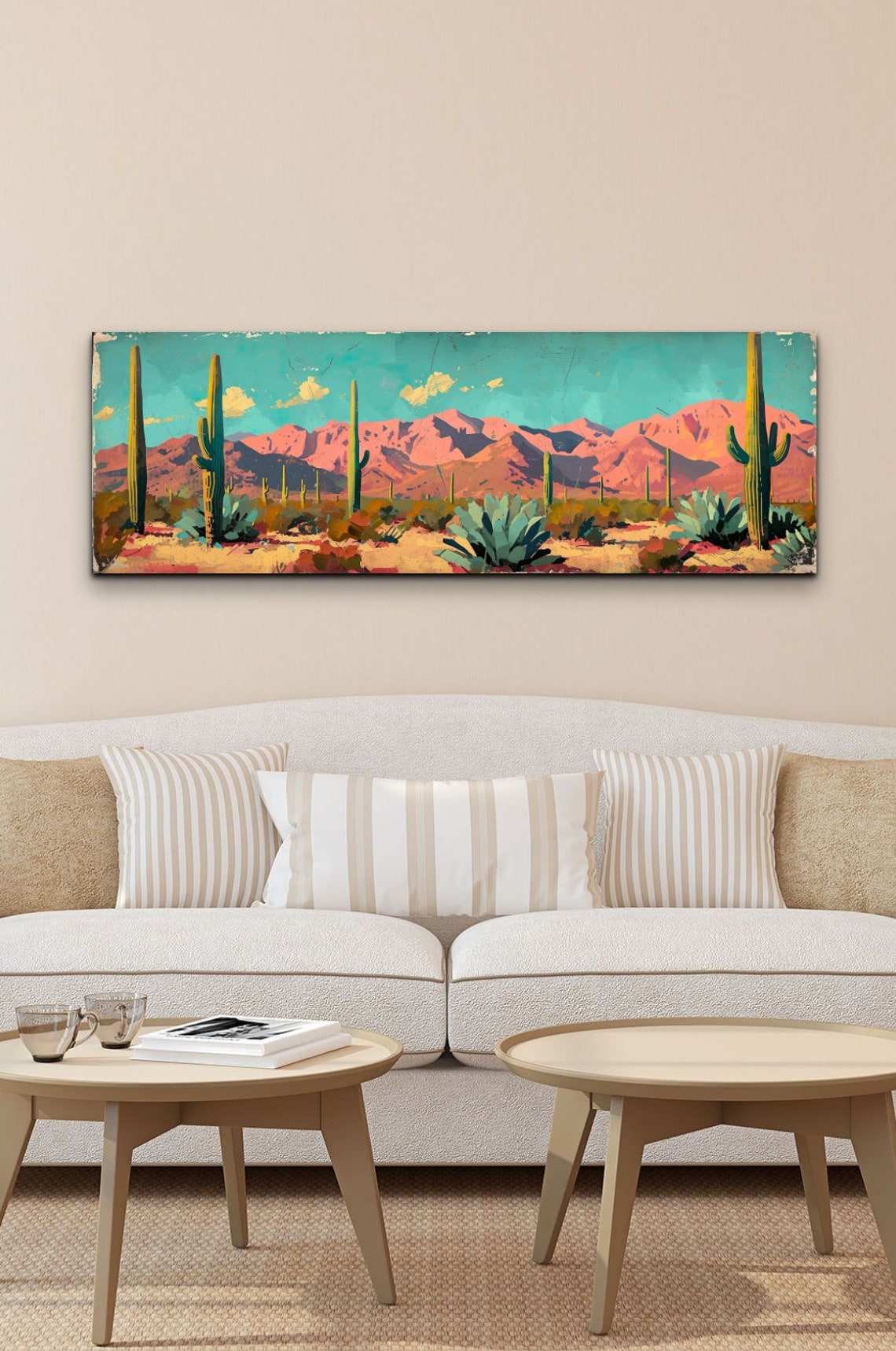 Panoramic Arizona Desert Saguaro Cactus Sunset Mountain Wall Art - Image 7