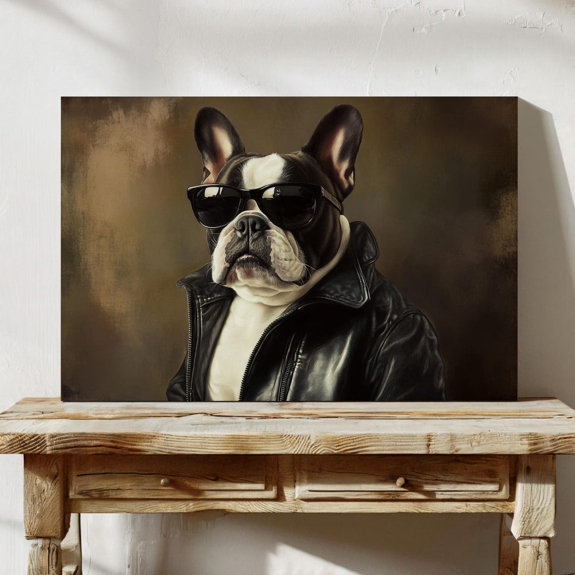 Cool French Bulldog Leather Jacket Sunglasses Vintage Dog Print - Image 3
