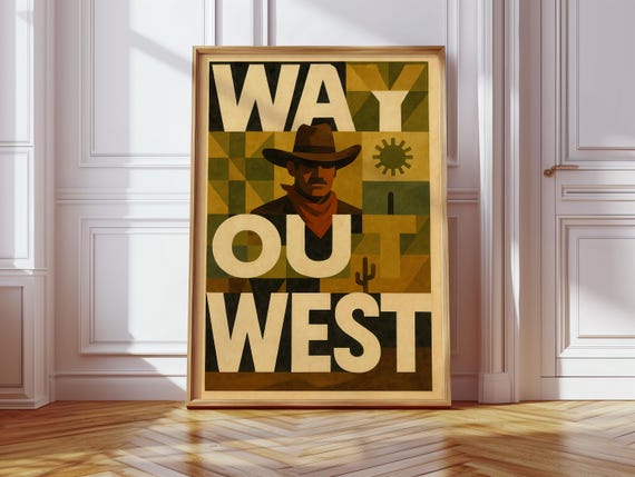 Way Out West Cowboy Poster Retro Western Typography Art Vintage Wall Desert Country Style Canvas Print