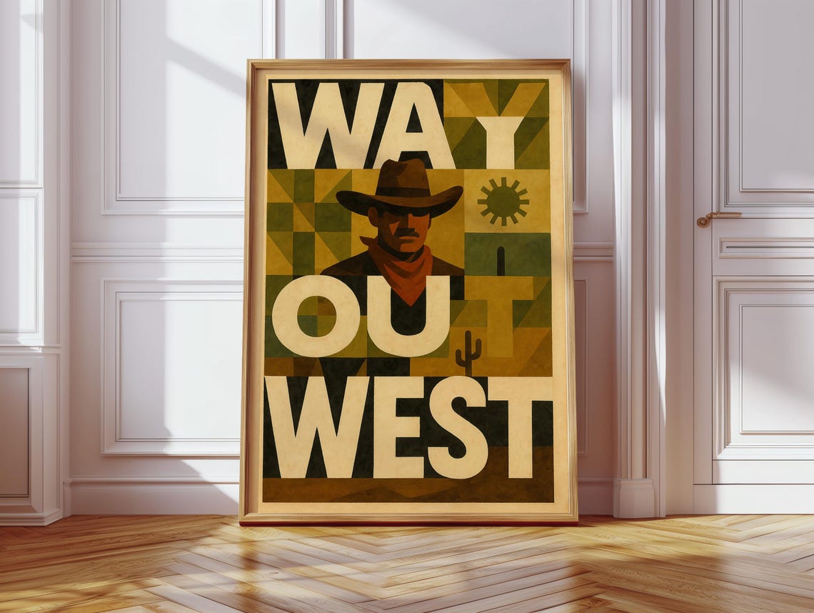 Way Out West Bold Retro Cowboy Typography Geometric Style Poster